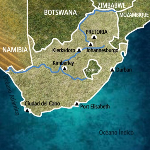 Mapa Sudáfrica. Viaje