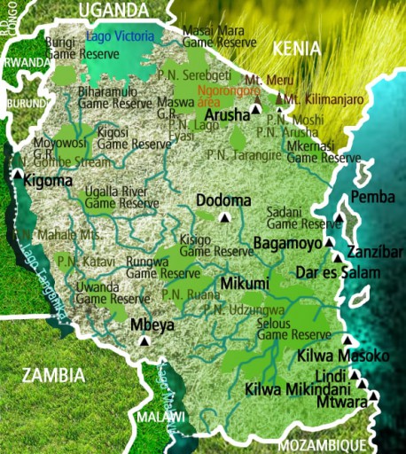 Mapa Tanzania. Viaje